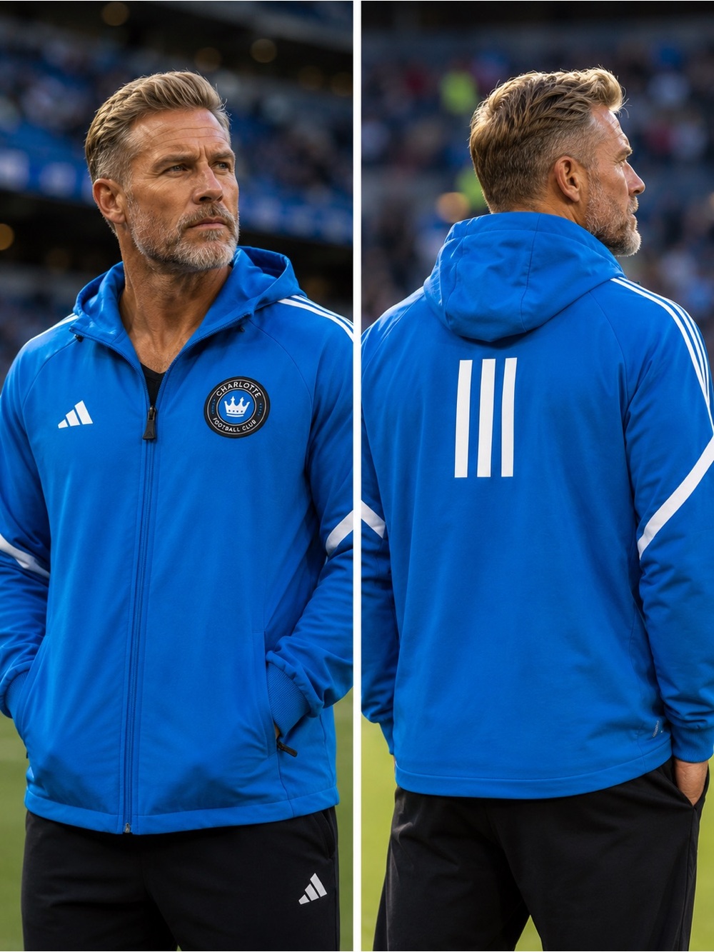 🆕 adidas Charlotte FC Tiro Travel Hooded Windbreaker Blue Men’s Small NWT
